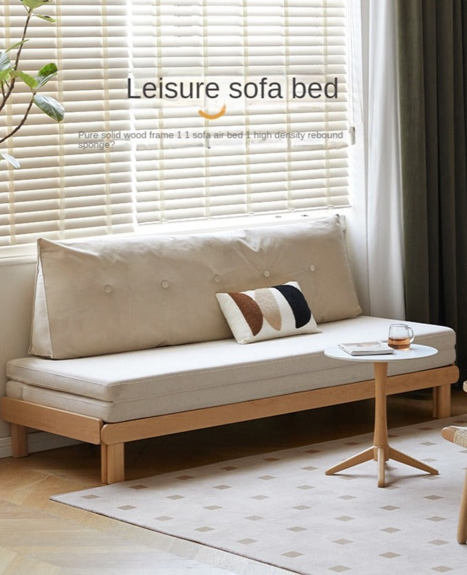 Beech Solid Wood European Folding Dual-use Double Sofa Bed.