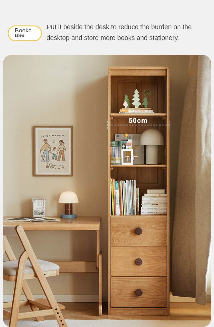 Oak Solid Wood Children's Wardrobe, Bookcase Combination