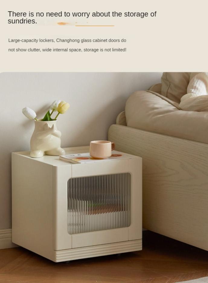 Pine Solid Wood Modern Mobile Coffee Table Storage Cabinet