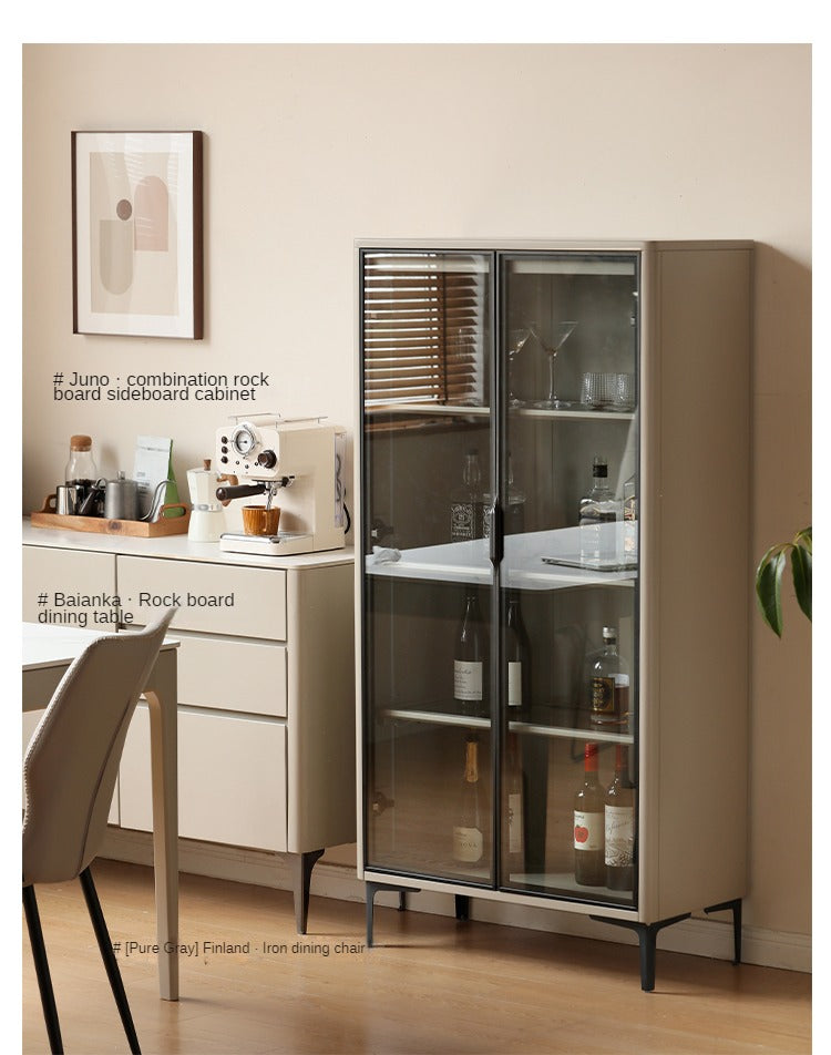 Poplar Solid Wood Wine Cabinet, Display Cabinet Glass Door Light Luxury
