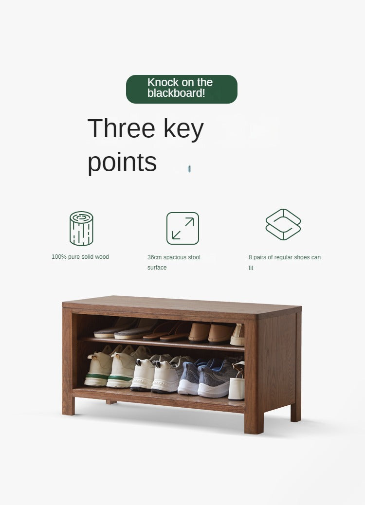 Oak Solid Wood Shoe Stool For Home Entrance