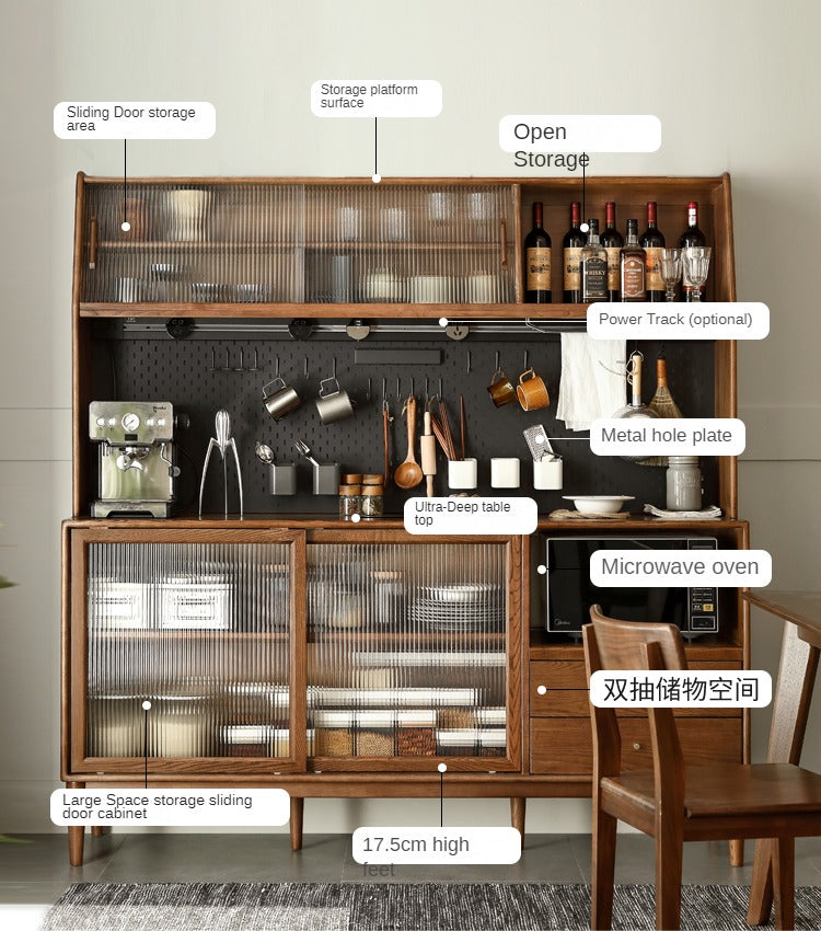 Ash Solid Wood Sideboard High Wine Cabinet Buffet