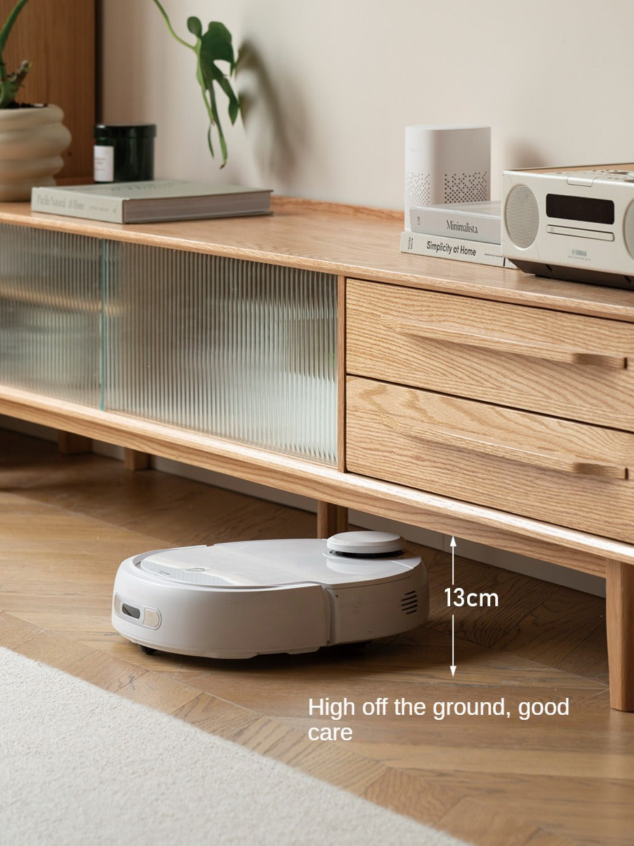 Oak Solid Wood TV Stand Sliding Door.