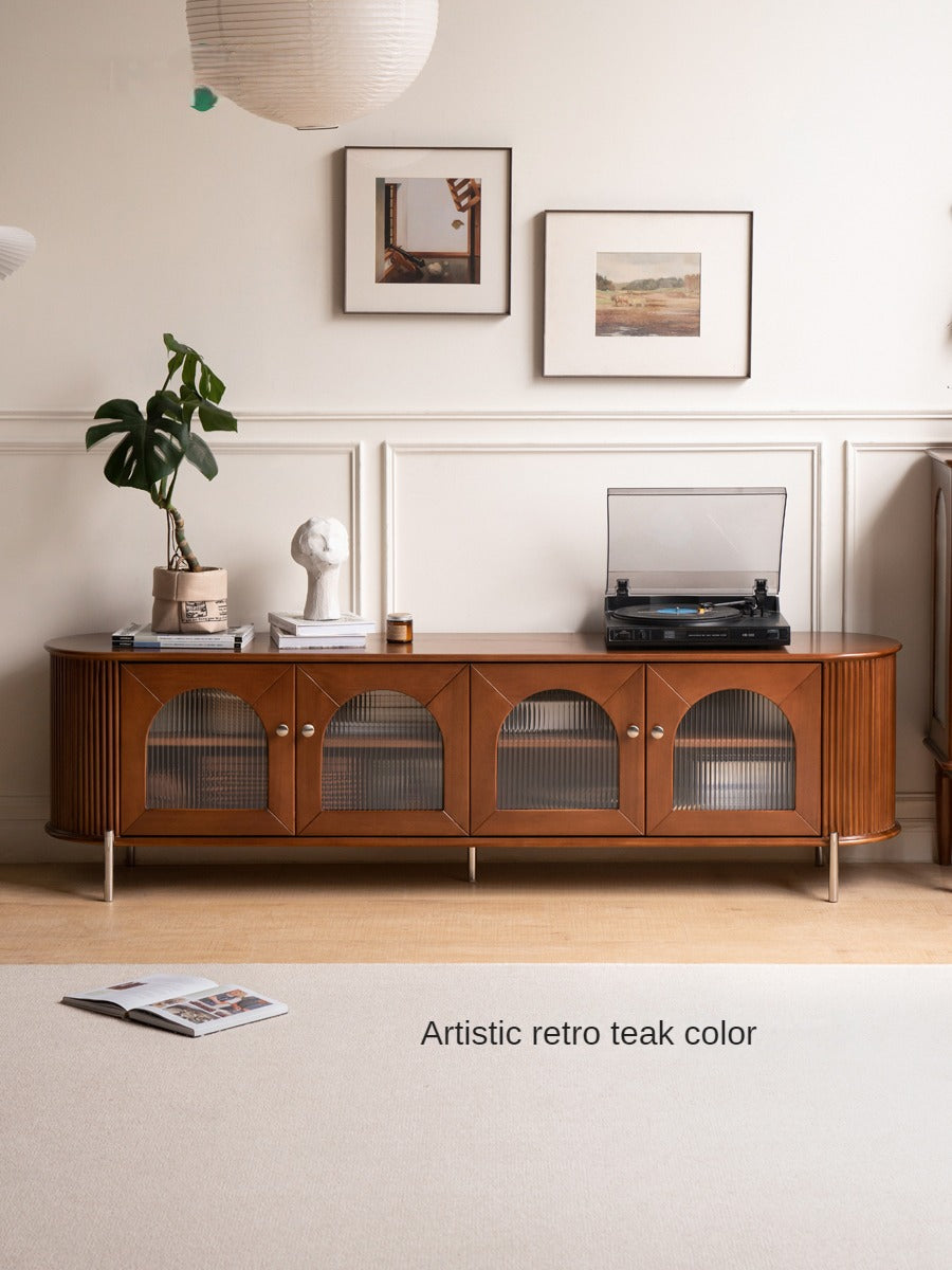Poplar Solid Wood French Retro Glass TV Cabinet.