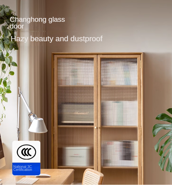 Ash solid wood modern glass floor cabinet.