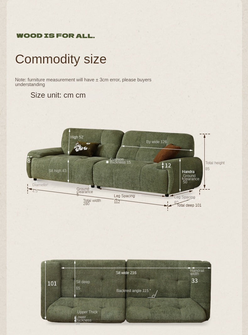Fabric Sofa Retro High Back Four-Person Straight Sofa