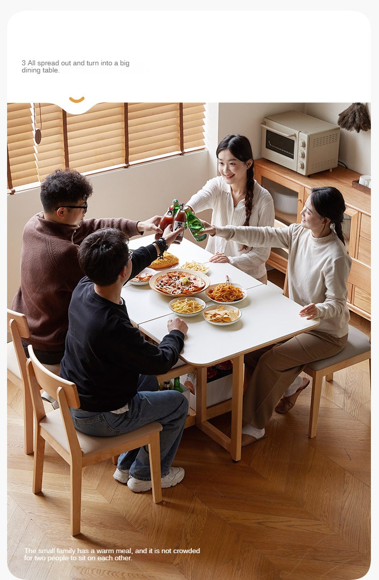 Beech Solid Wood Folding Movable Rock Plate Dining Table