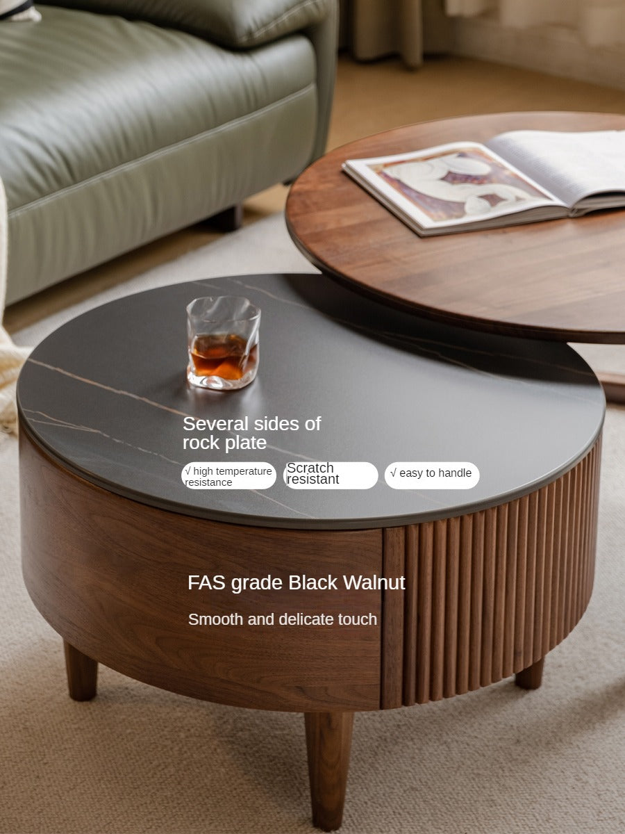 Black Walnut, Ash Solid Wood Combination Rock Plate Coffee Table