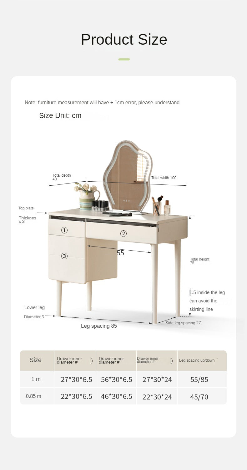 Solid Rubberwood Vanity Table Warm White