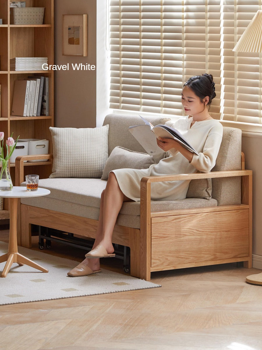 Oak, Ash Solid Wood Sofa Bed Modern Multifunctional.
