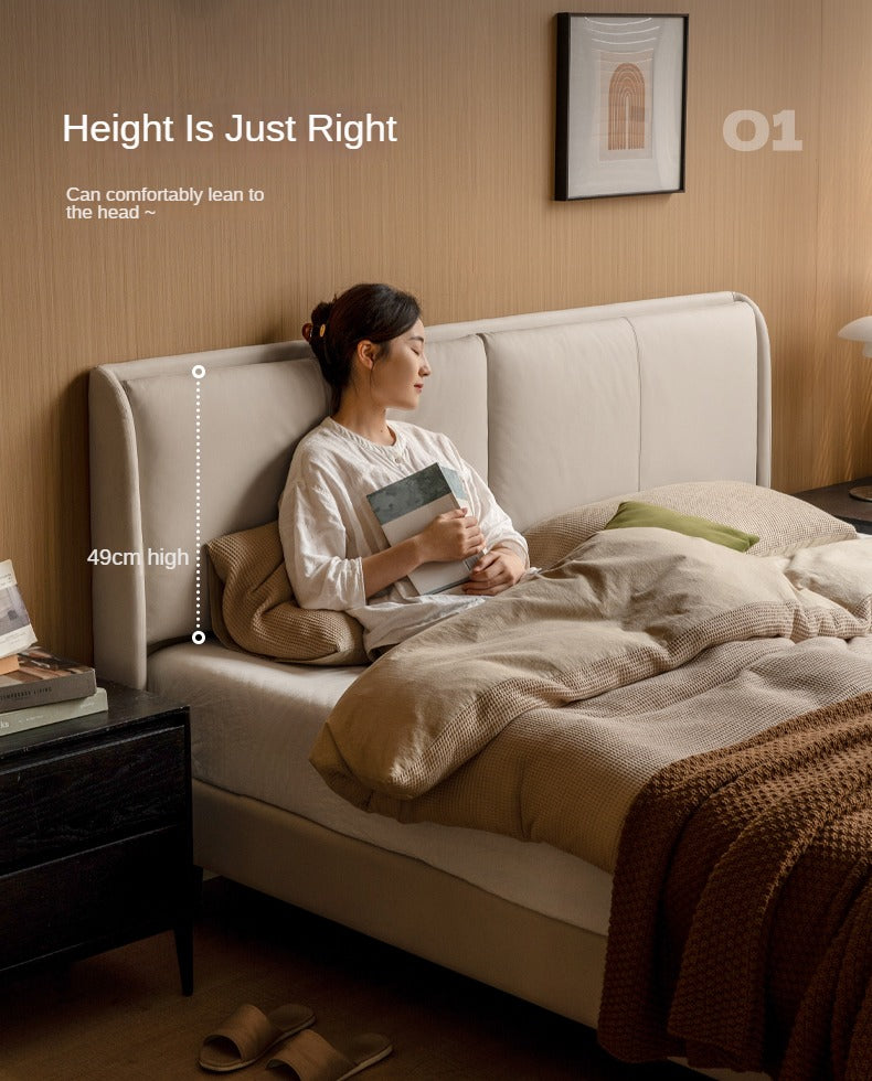 Leather Bed Cream Style First Layer of Yellow Cowhide Bed