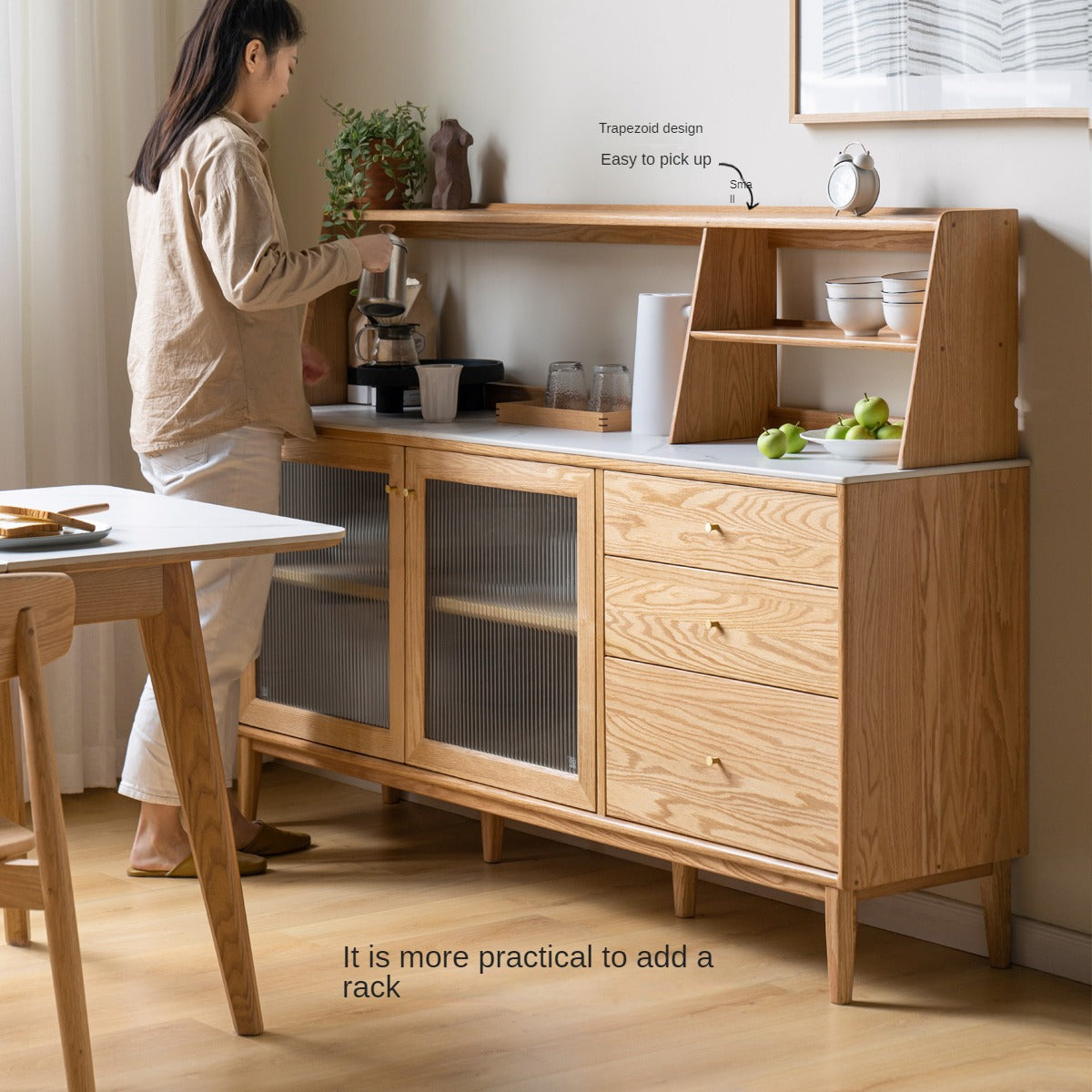 Oak Solid Wood Rock Board Modern Dining Sideboard