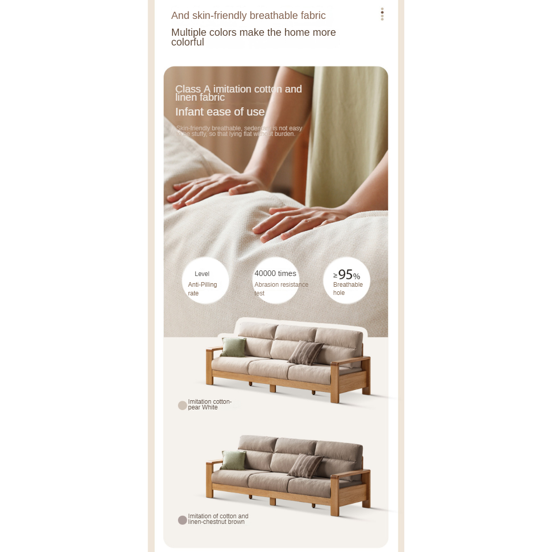 Oak Solid Wood Fabric Straight Sofa Modern.