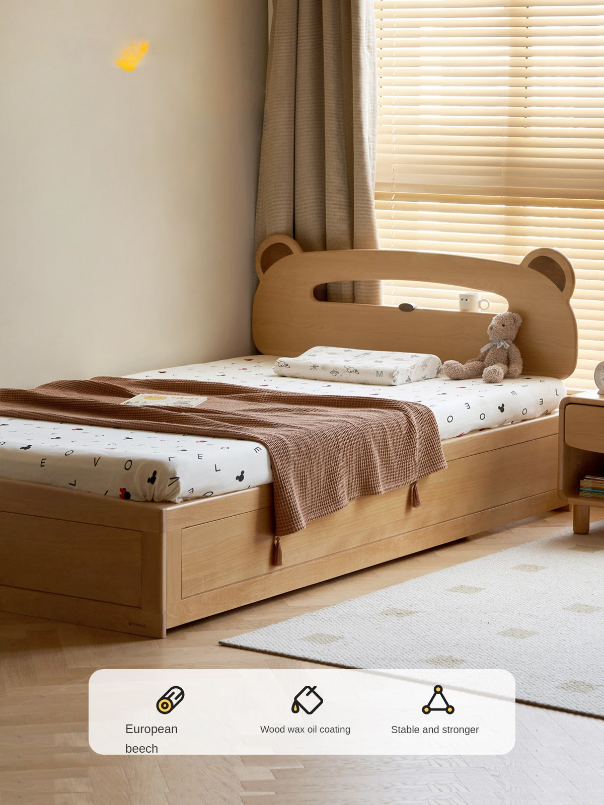 Oak, Beech solid wood Bear night light box bed<