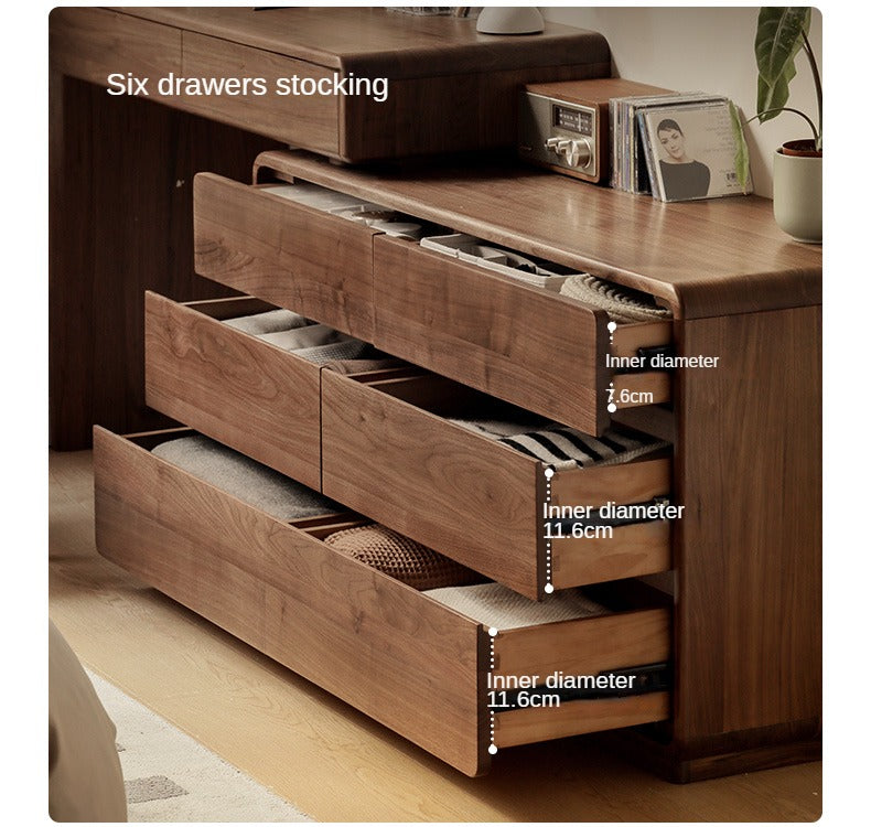 Black Walnut, Sandalwood Solid Wood Vanity Table Chest Of Drawers.