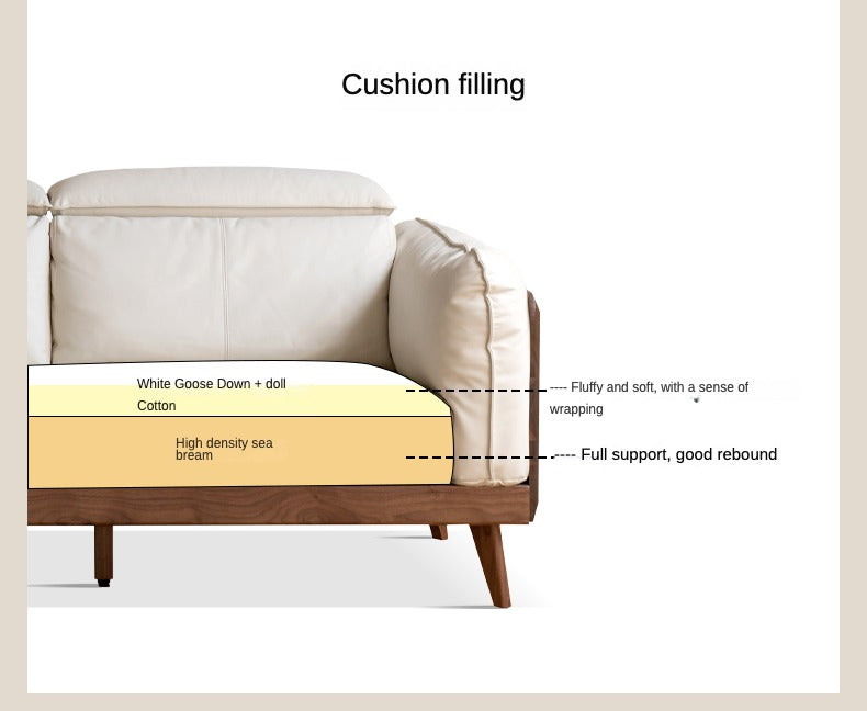 Black Walnut, Ash Solid Wood Genuine Leather Down Sofa.