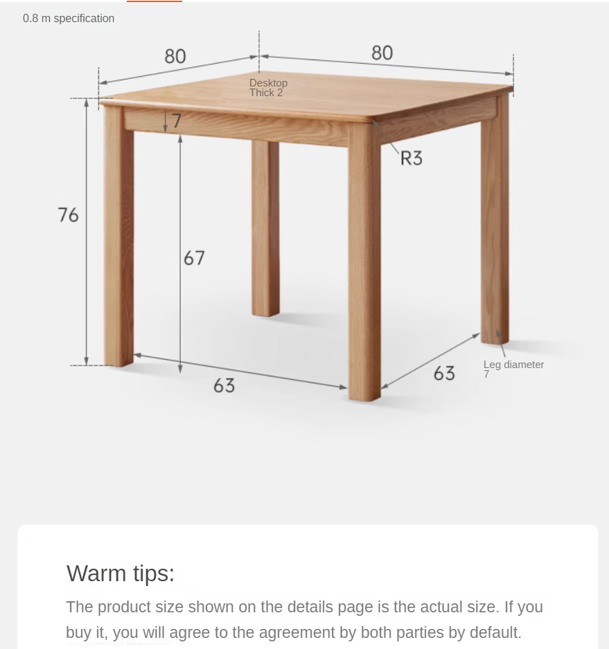 Oak Solid Wood Square Modern Dining Table