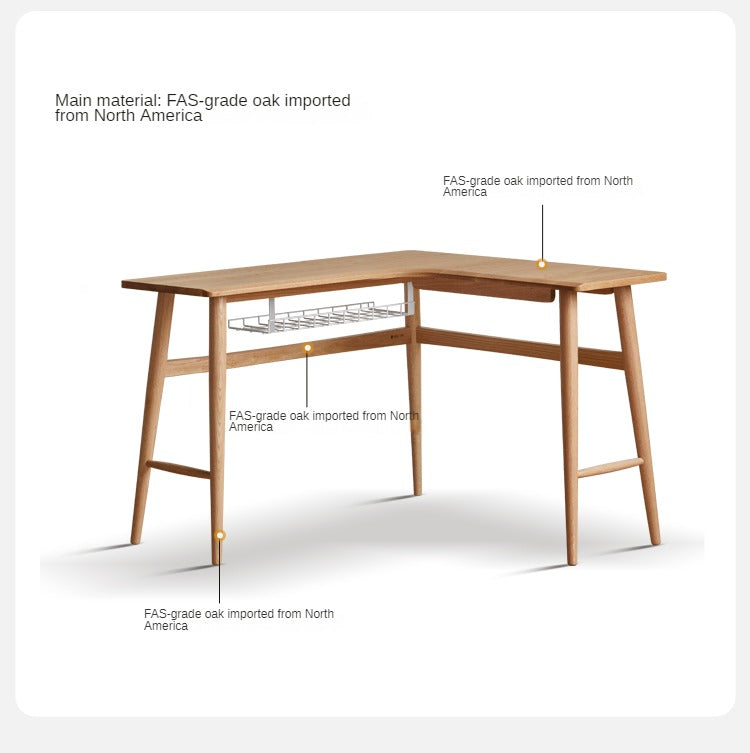 Oak, Rubberwood Solid Wood Corner Table Study Office Desk