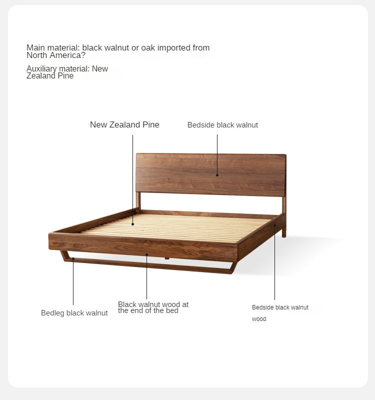 Oak, Black Walnut, Teak Solid Wood Suspended Bed