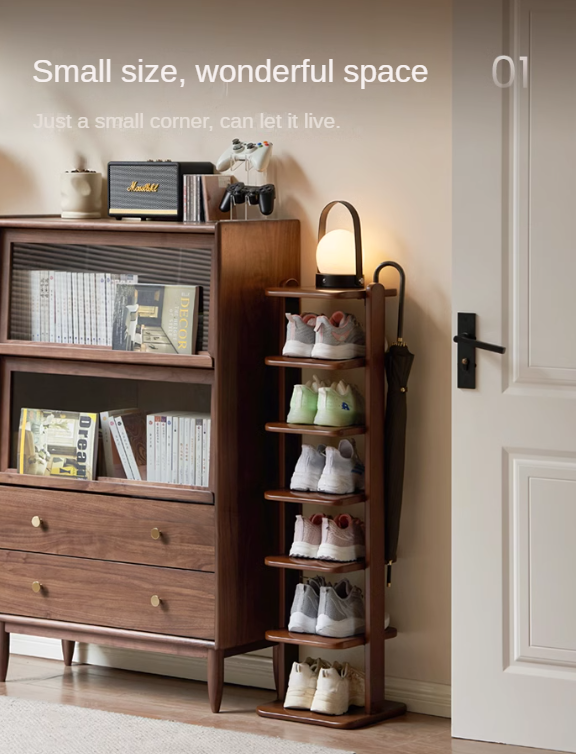 Beech Solid Wood, Solid Rubberwood Ultra-Narrow Shoe Cabinet