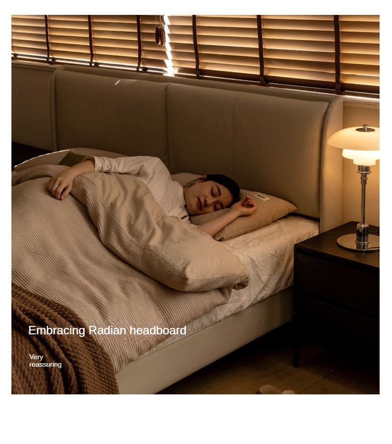 Leather Bed Cream Style First Layer of Yellow Cowhide Bed