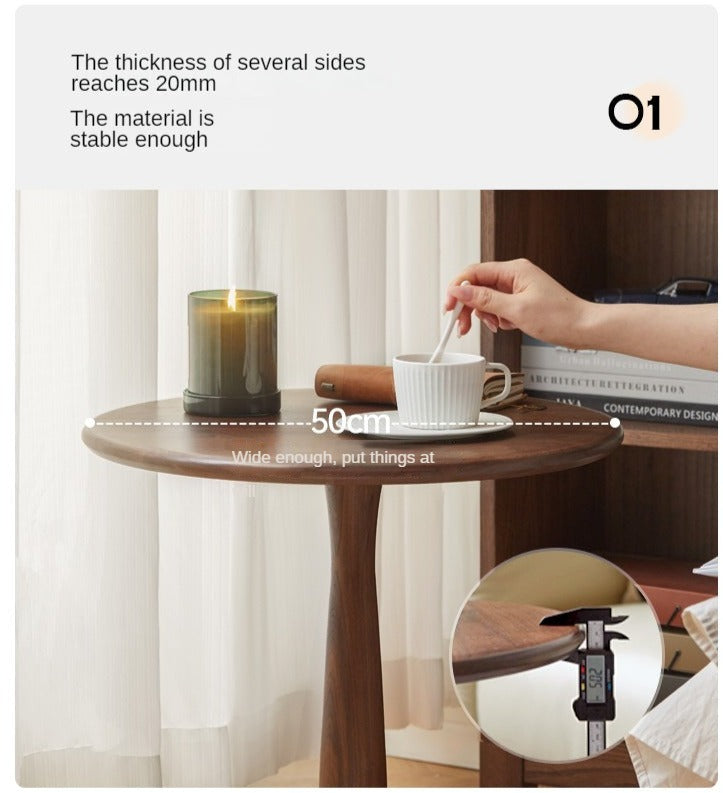 Black Walnut, Oak Solid Wood Round Side Table