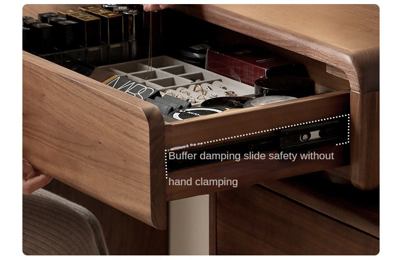 Black Walnut, Sandalwood Solid Wood Vanity Table Chest Of Drawers.