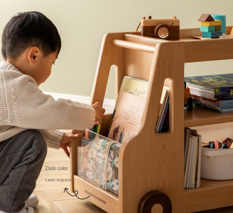 Beech Solid Wood Car Mobile Cabinet Bookshelf Storage