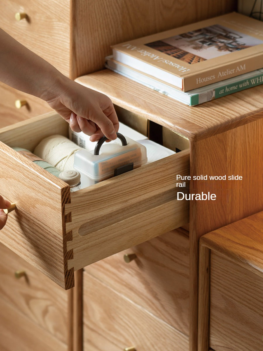 Oak Solid Wood Side Cabinet, Multi-Functional Storage.