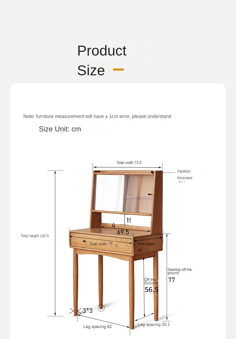 Cherry, Birch Solid Wood Multi-Functional Storage Vanity Table.