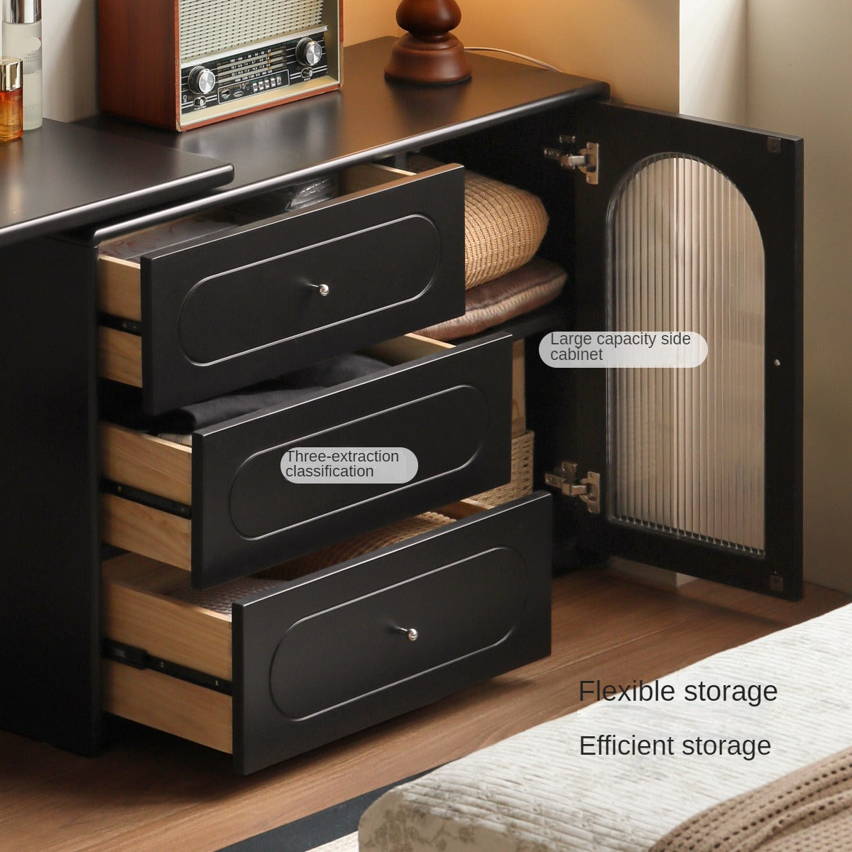 Poplar Solid Wood Retractable Dressing Table Retro Style.