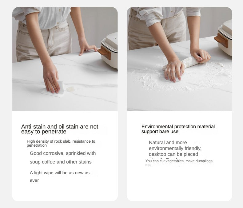 Oak Solid Wood Folding Dining Table Rock Slab Surface