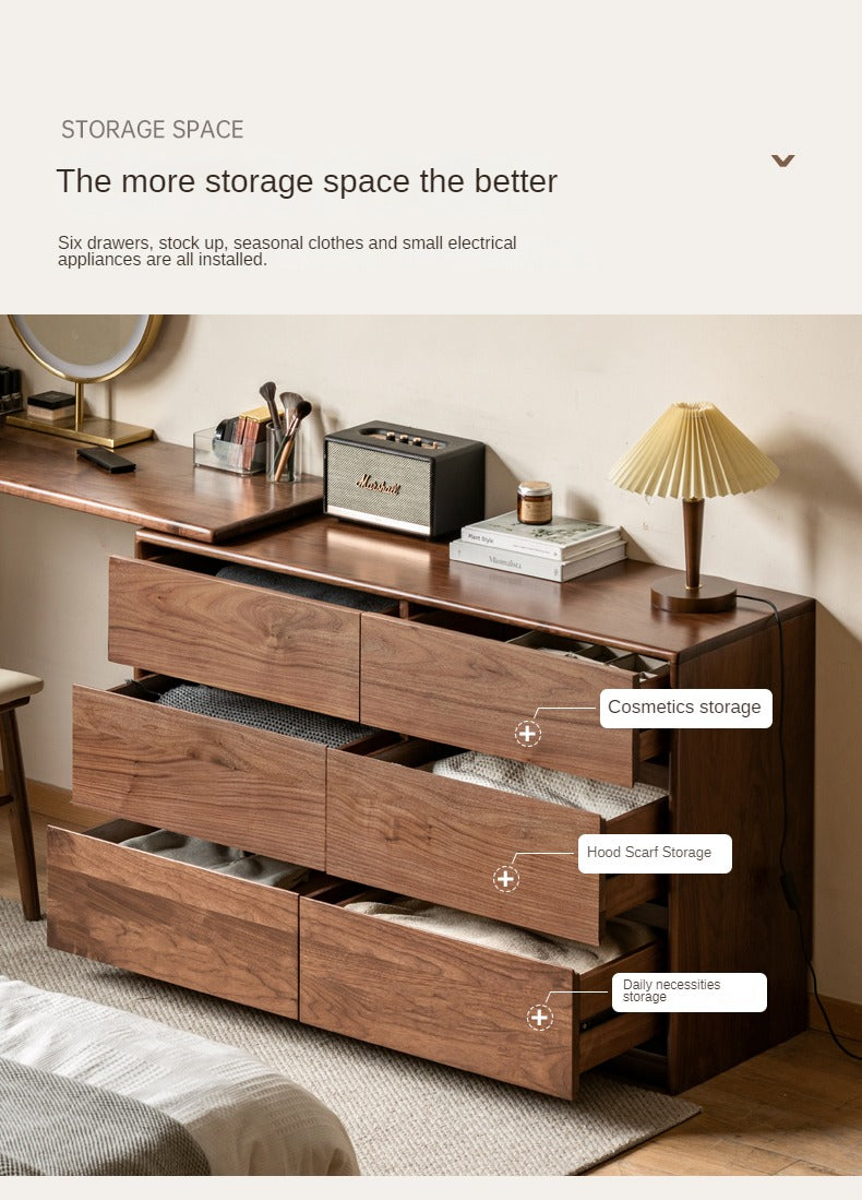 Black Walnut, Walnut Tree Solid Wood Retractable Vanity Table.