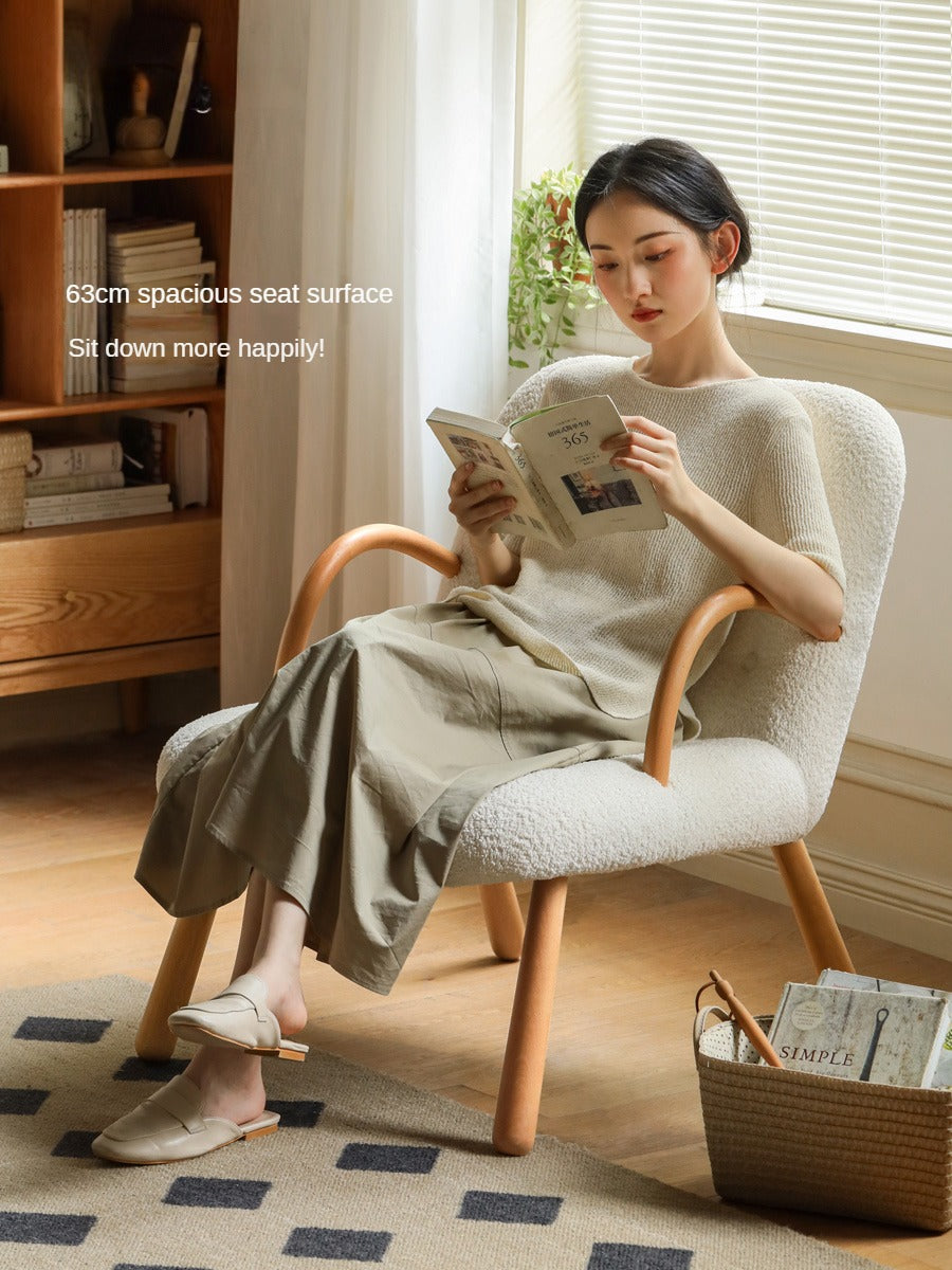 Beech Solid Wood Lamb Velvet Alpaca White Armchair)