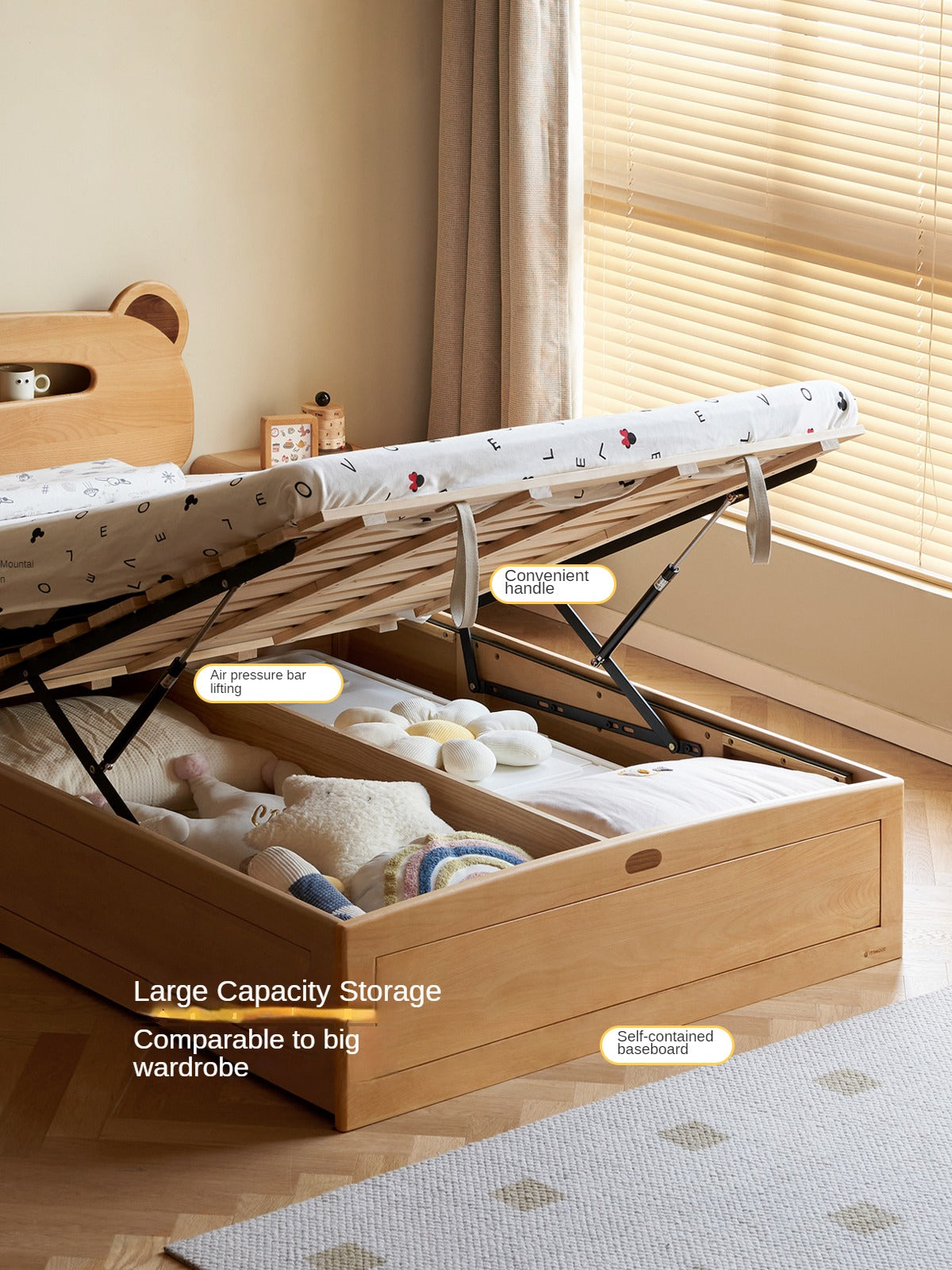 Oak, Beech solid wood Bear night light box bed<