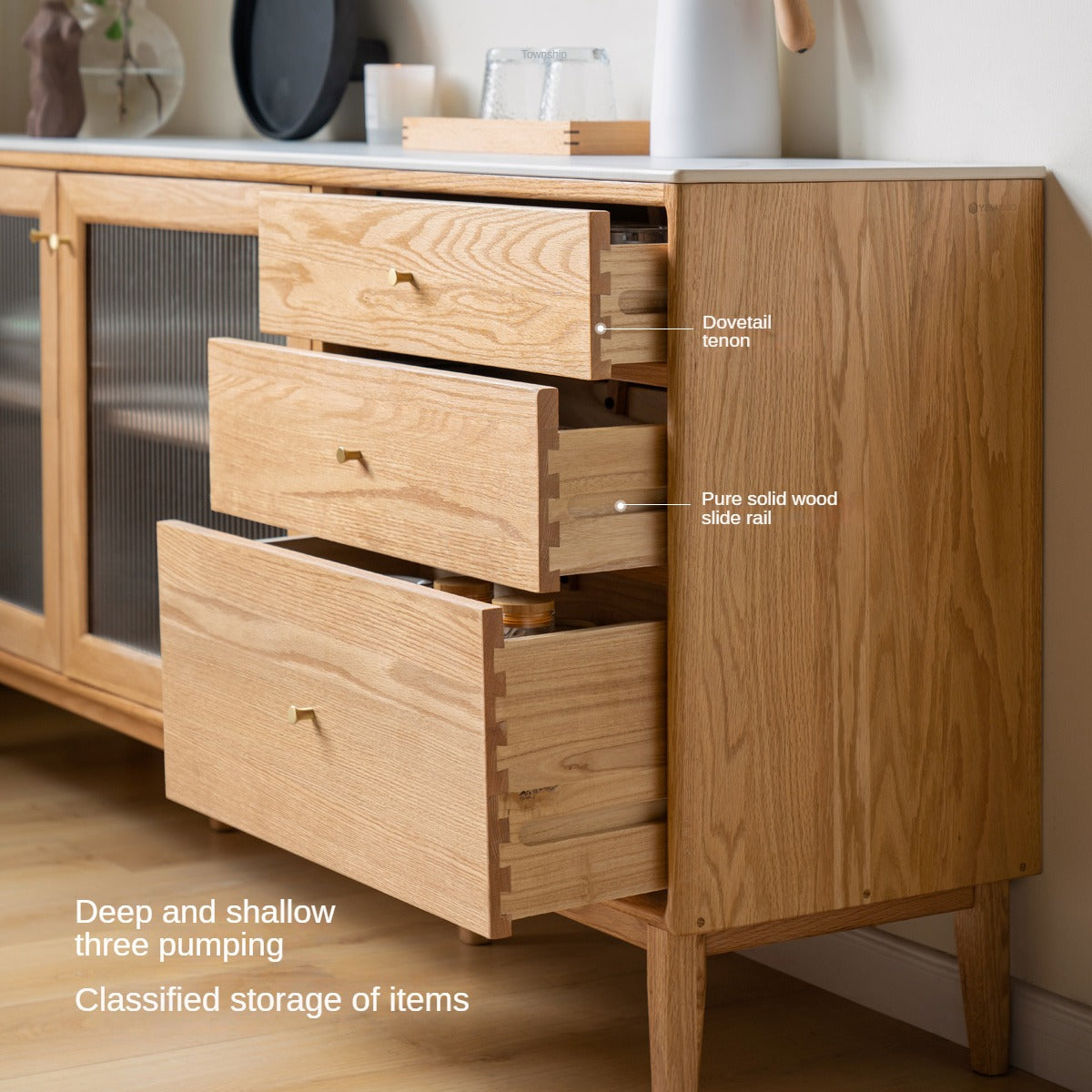 Oak Solid Wood Rock Board Modern Dining Sideboard