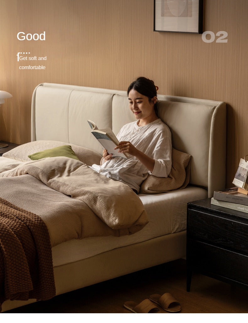 Leather Bed Cream Style First Layer of Yellow Cowhide Bed