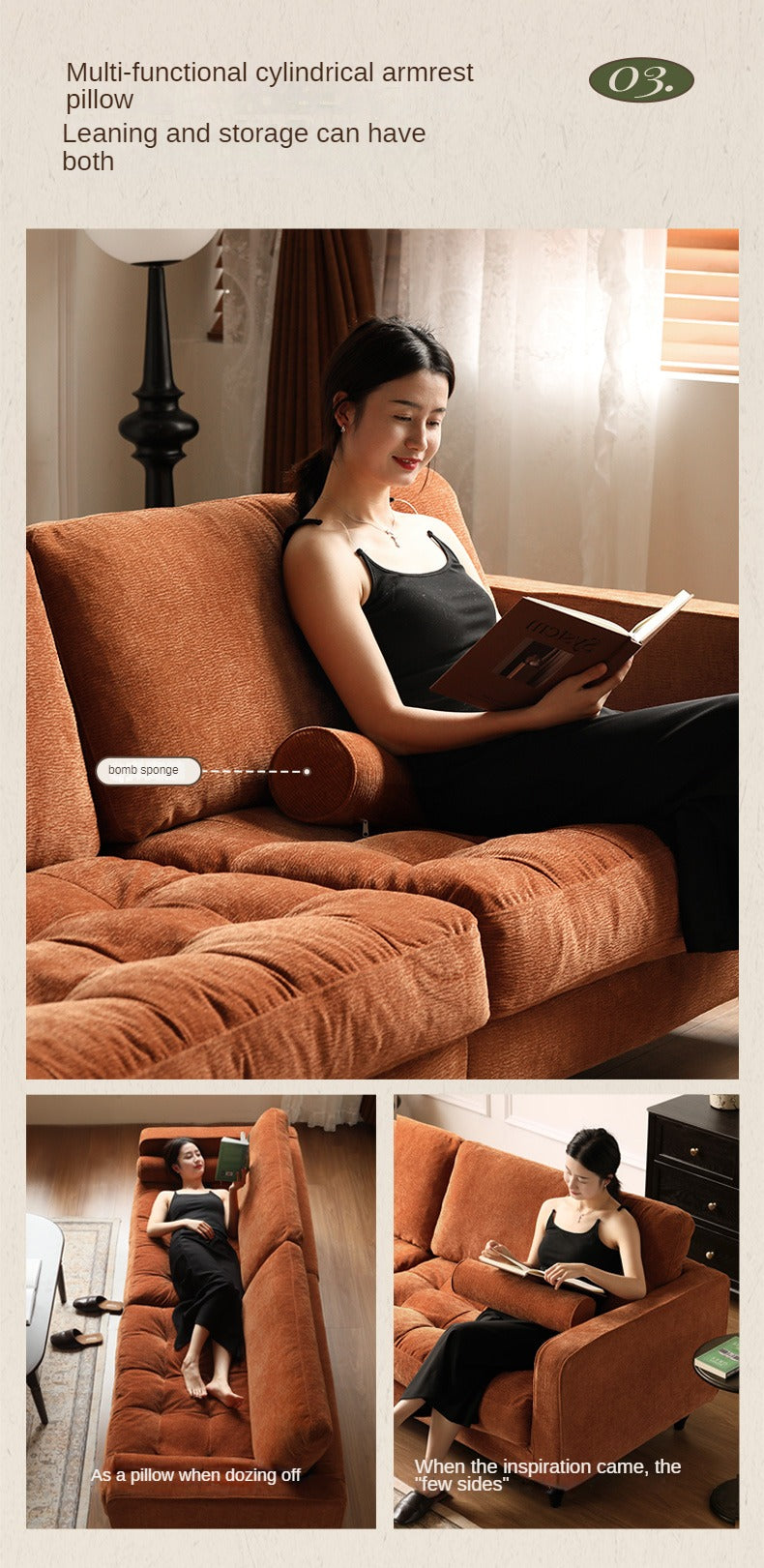 Fabric American Retro Straight Sofa-