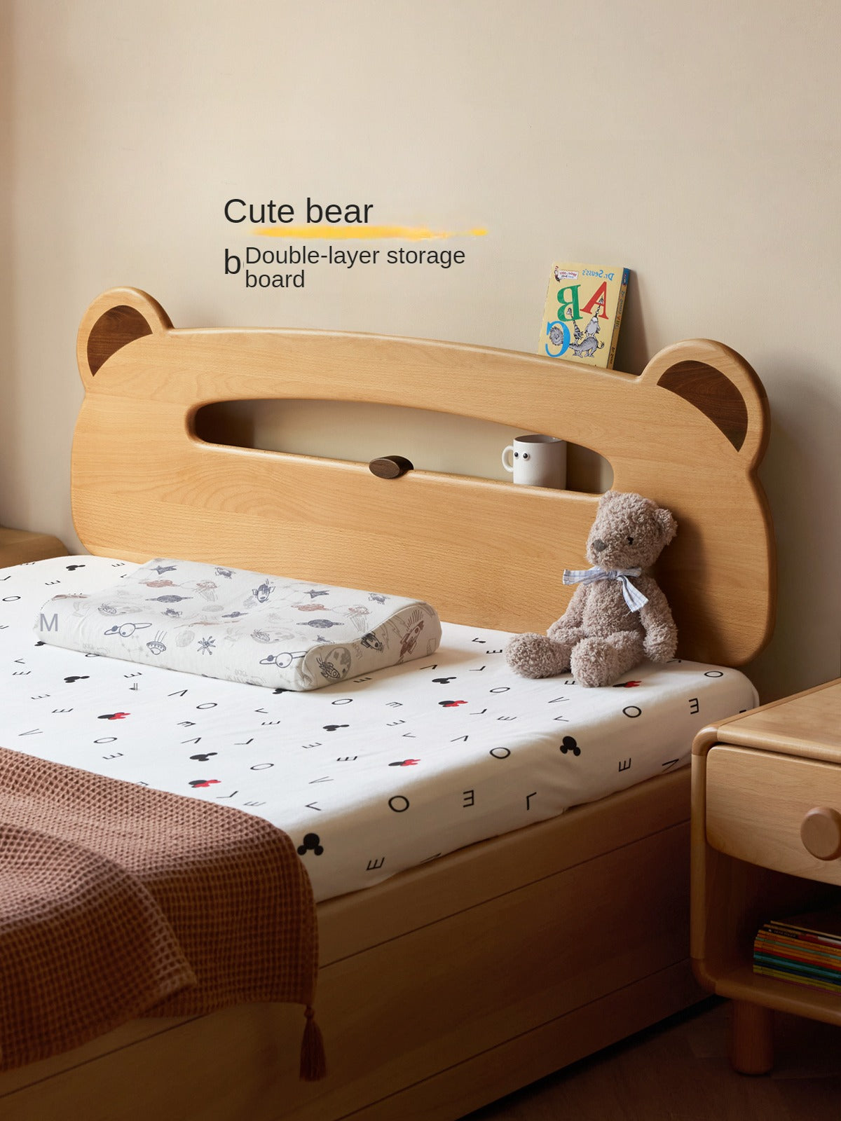 Oak, Beech solid wood Bear night light box bed<