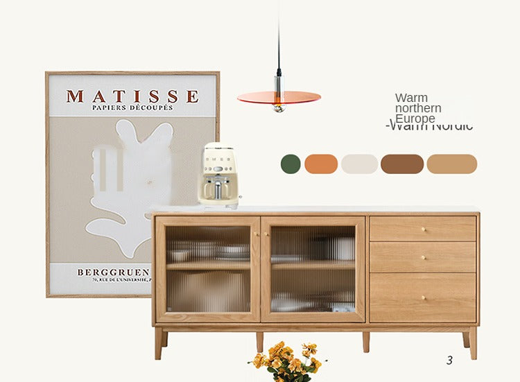 Oak Solid Wood Rock Board Modern Dining Sideboard