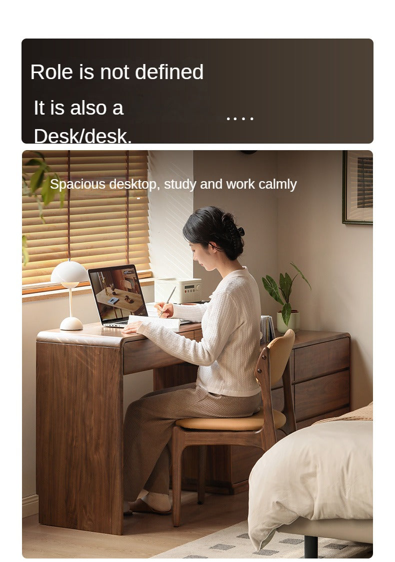 Black Walnut, Sandalwood Solid Wood Vanity Table Chest Of Drawers.