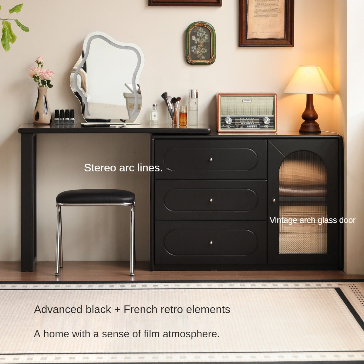 Poplar Solid Wood Retractable Dressing Table Retro Style.