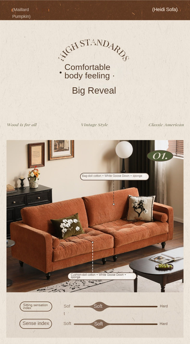 Fabric American Retro Straight Sofa-