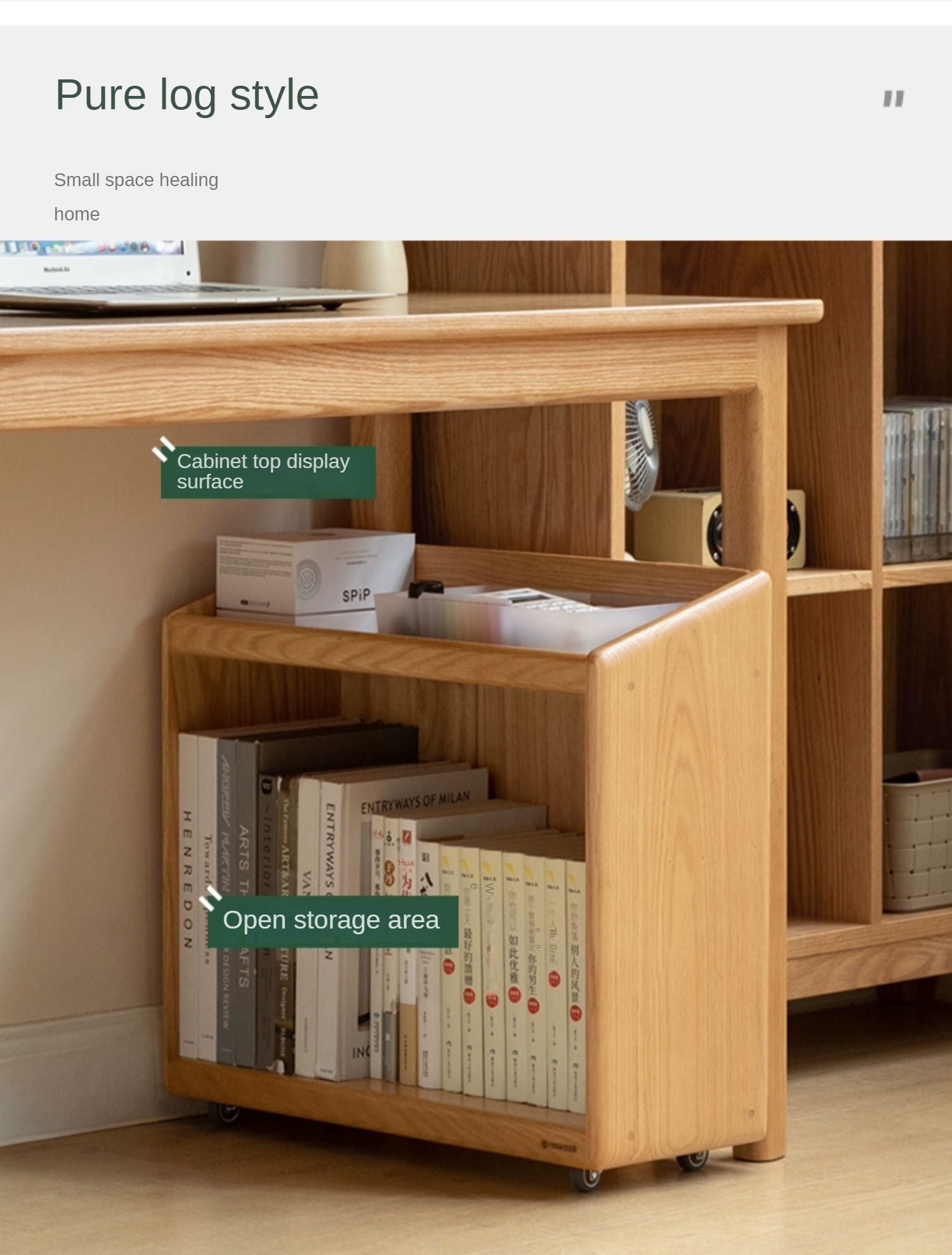 Oak, Solid Rubberwood Under-Table Bookshelf Movable