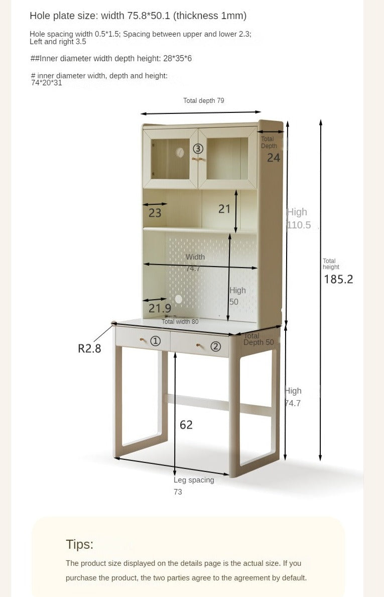 Poplar Solid Wood Rock Board Desk Bookshelf Integrated White Cream