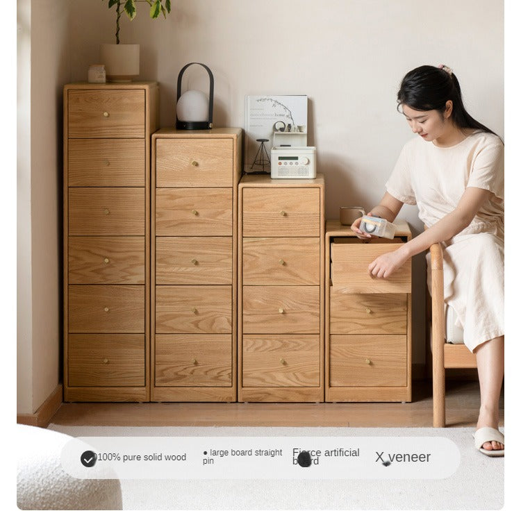 Oak, Beech Solid Wood Side Cabinet, Multi-Functional Storage