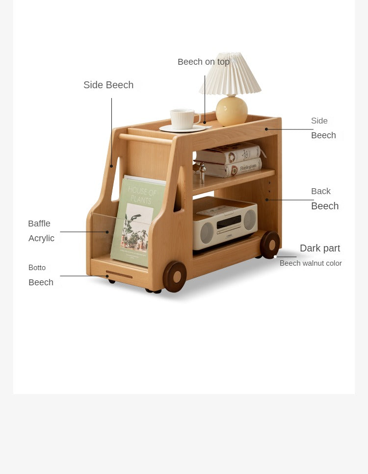 Beech Solid Wood Car Mobile Cabinet Bookshelf Storage