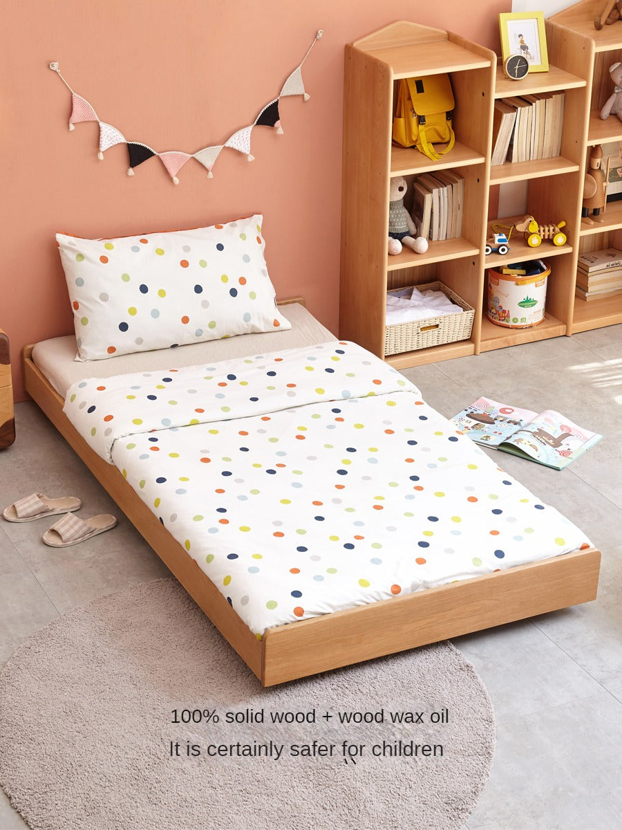 Oak, Beech solid wood floor bed with pulley toddler bed<