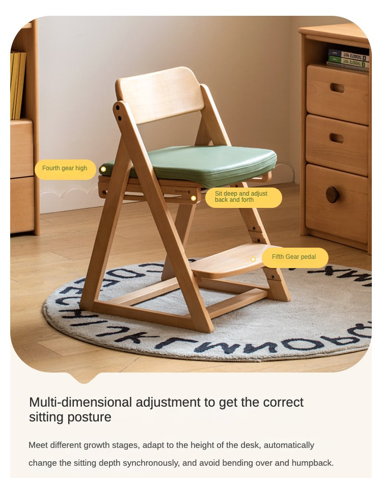 Beech Solid Wood Kid's Adjustable Elevating Chair.