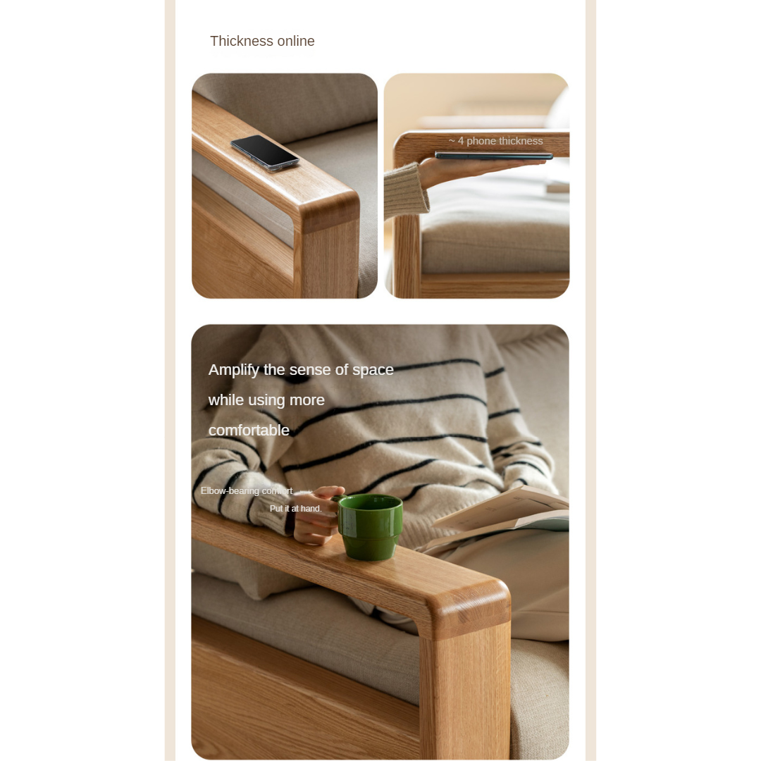 Oak Solid Wood Fabric Straight Sofa Modern.